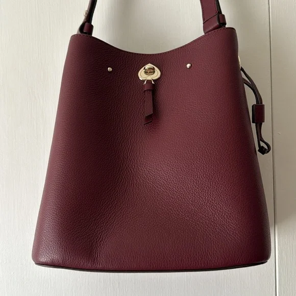 Kate Spade Leather Burgundy Shoulder Bucket Bag with Sleek Design - Picture 2 of 10